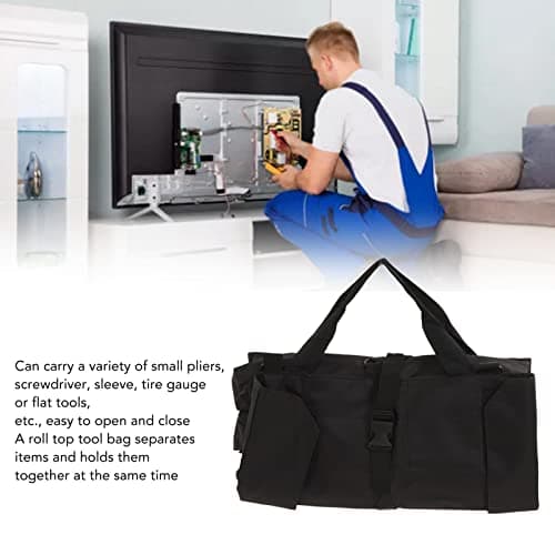 Cocoarm Tool Bag, Polyester Multi Purpose Tool Pouch, 56 X 46.5 X 42 Cm, Multi Pocket Hanging Foldable Storage Carrier for Carpenters Plumbers Electricians Car Travel Home (Black) — view 4