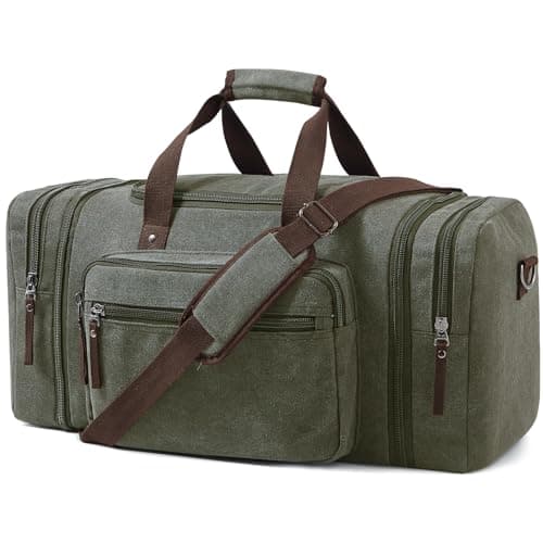 EKOROMIER 55L Canvas Travel Duffel Bag for Men – Expandable Weekender Holdall – Cabin Size Overnight Bag for Gym, Carry-On or Short Trips – Olive