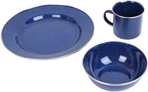 Epic Militaria Durable Enamel Camping Dinner Set (Blue, 2 Sets)