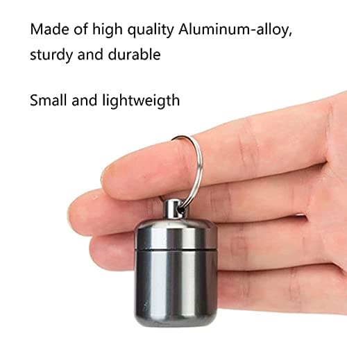 DRERIO Small Pill Box Metal Pill Holder Keyring Waterproof Pill Organiser Round Portable Pill Container Small Capsules Pill Case Grey for Outdoor Travel Camping Fishing Storage — view 3