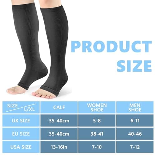 KASLCWA 2 Pairs Toeless Flight Compression Socks for Women, Toeless Compression Stockings, Open Toe Graduated Stockings Support, Support Varicose Veins Sock for Woman Man Running Flying Travel Work — view 2