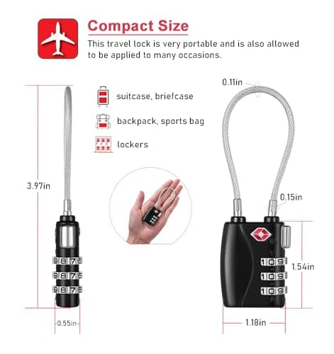 NAGE TSA Approved Luggage Locks with Open Alert Indicator (2P, Black) — view 4