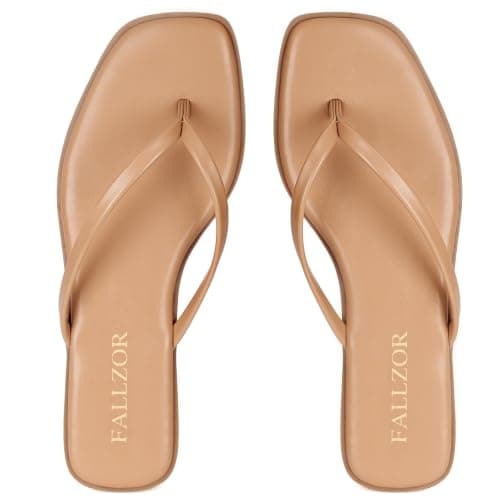 Flip Flops Women Square Toe Leather Thong Sandals Ladies Summer Slides — view 4