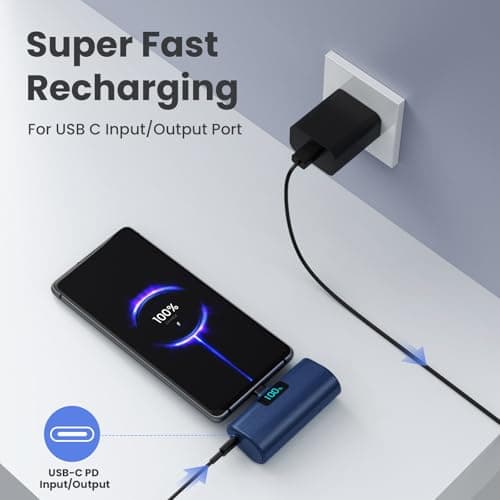 Power Bank Portable Charger for iPhone, Upgraded 5200mAh PD USB C Fast Charging Battery Pack, Ultra-Compact Powerbank Compatible with iPhone 17/16/15 Series, Samsung S25/24 Series, Huawei etc-Blue — view 2