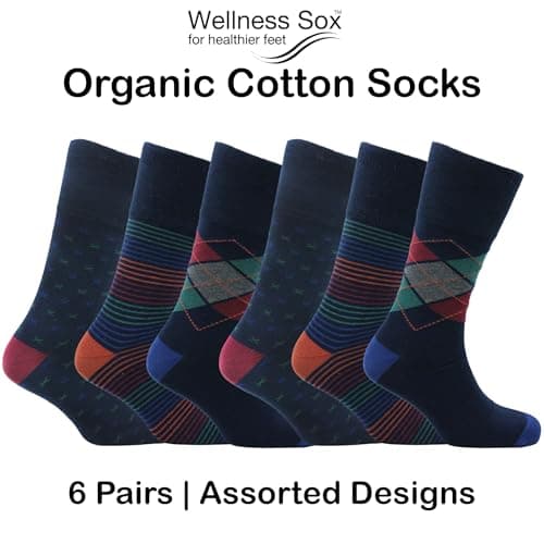 Mens Wellness Sox – 6 Pairs Organic Cotton Socks with Non-Elastic Cuff – Work, Walking & Travel | Antibacterial Diabetic | UK 6-11 | EU 39-46 (UK, Alpha, One Size, Regular, Regular, Nelson) — view 3