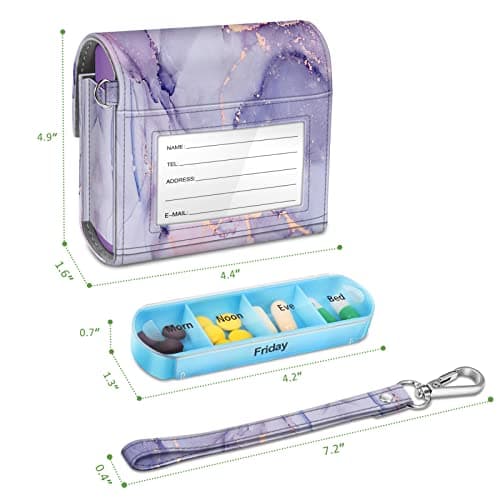 FINPAC Weekly Pill Box 4 Times A Day with PU Leather Case, 7 Day Tablet Organiser, Slide Open Travel Medicine Storage Box with Name Card, for Holding Supplements, Medication, Vitamins and Fish Oils, — view 6