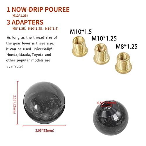 muge racing Universal Gear Shift Knob, Forged Carbon Fiber Ball Type Stick Shifter with 3 Adapters,Black — view 5