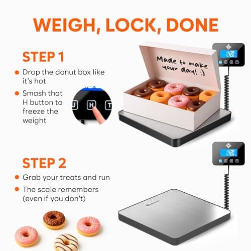 Parcel Scales - 200 kg/10 g - Heavy-Duty & High Accurate Digital Postal Scale with Hold/Tare Function - Perfect for Packages, Luggage, Industrial Use - Battery & Cable Included - Silver — view 5
