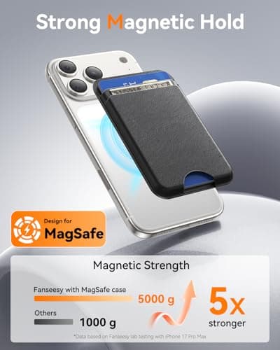 Fanseesy for MagSafe Wallet, 5 Card Holder, Slim Leather Magnetic Wallet for iPhone 17/16/15/14/13/12 Pro Max Plus Air Series, 1 Card Slots & 1 Cash Slot,Black — view 3