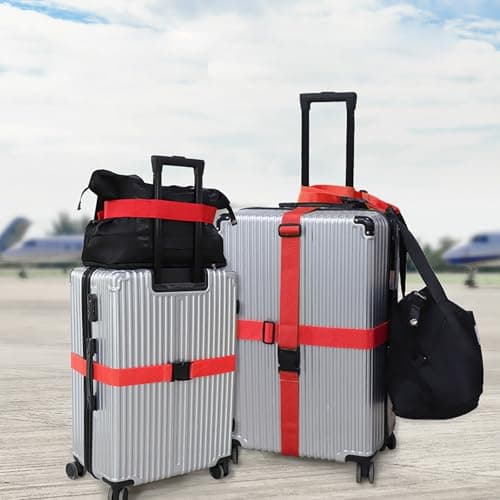 Luggage Strap (2 Pack), with 2 Luggage Tags, Custom Identification, Travel Bag Closure, For Connecting Luggage Together, Red — view 6