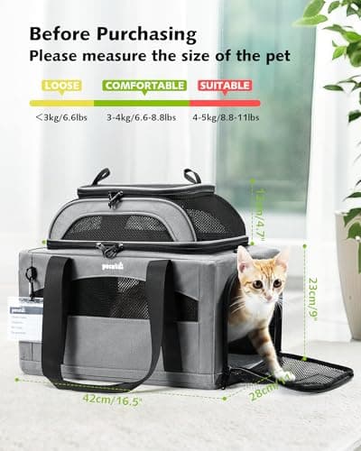 pecute Cat Carrier Top Expandable, Airline Approved Cat Carrier, Grey — view 2