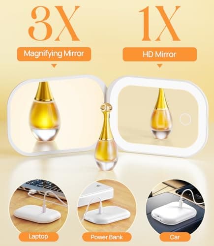 Gospire Lighted Travel Makeup Mirror with Light and Magnification 3X, White — view 4