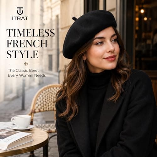 ITRAT Women's Beret Hat – Classic French Style Beret for Women, Soft Warm Wool Blend Ladies Fashion Hat, Elegant Parisian Winter Autumn Cap for Casual, Travel & Everyday Wear (Black) — view 2