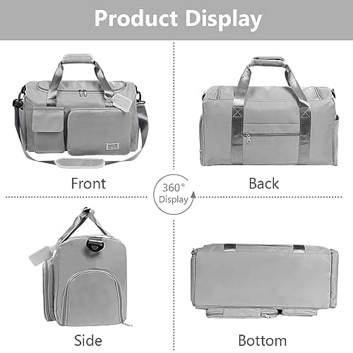 Flintronic Foldable Gym Duffel Bag - Lightweight Travel Overnight Weekend Holdall with Wet/Dry Separation - Grey — view 6