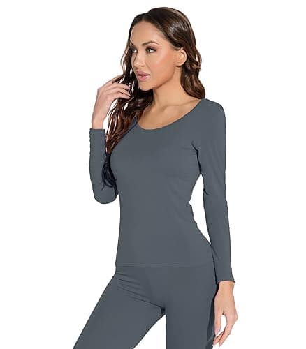 Mcilia Women's Ultrathin Modal Round Neck Long Sleeve Thermal Top/Shirt Iron Gray Small (UK Size 6 8 10) — view 4