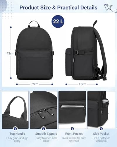 Kono School Bag for Boys Girls Teenager Black Backpack Lightweight Rucksack — view 6