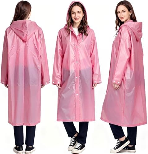 Rain Poncho for Adults, 2 Pieces Reusable Waterproof with Hoods and Sleeves — view 6