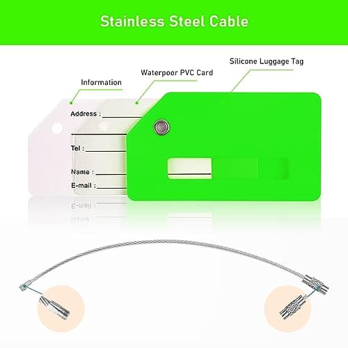 Flintronic 2 PCS Luggage Tags, Silicone Baggage Labels, Suitcase ID Tag Set, Handbag Tag Labels Travel Accessories for Checked Luggage, Hand Luggage and Handbags - Green — view 4