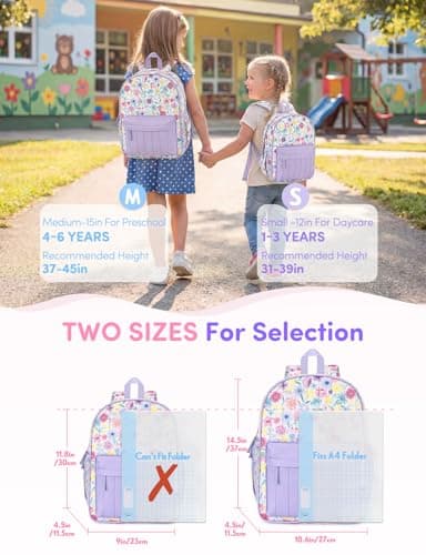 VASCHY Kids Preschool Backpack, Cute Lightweight Quilted School Bag for Girls Ages 4–6 Lavender Floral — view 2