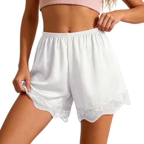 2026 Women's lace Trim and Satin Polyester Fabric Sleep Shorts, for Sleepwear, Home Evenings Travel Nights, Easy to Match with tees, Tanks, Sandals or Trainers Colour White Size M (3)