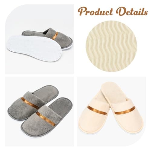 Defresit 6 Pairs Hotel Slippers, Spa Slippers Reusable Soft Coral Velvet Travel Portable for Hotel Home House Party Guest(3 pairs grey+3 pairs beige) — view 5