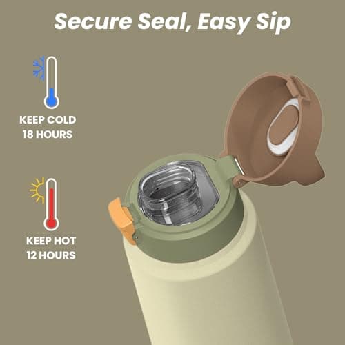 SimplyLivin Water Bottle 750ml with Bottom Compartment | Insulated Stainless Steel Flask | 24H Cold 12H Hot | Leakproof | Secret Storage for Protein Powder, Keys, Valuables | Gym, Travel | Cream Beige — view 5