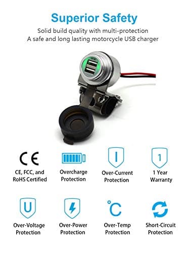 Cliff Top 4A 20W Aluminium Motorcycle USB Charger, with Magnetic Power Switch for 7/8’’ and 1’’ Handlebars on ATV/UTV - Prevents Battery Drain (Silver) — view 2