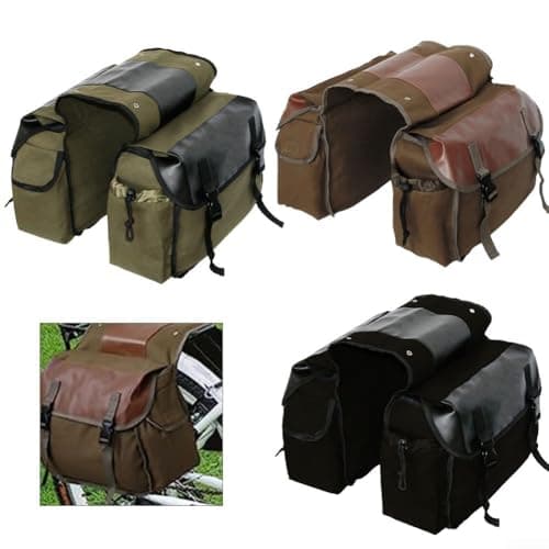 Canvas Rear Rack Bag Vintage For Pannier with Leather Stitching, Large Capacity Commuter Cycling Storage for Bike or Motorcycle Luggage Carrier, Quick Install Side Pocket Gear(Camel) — view 4