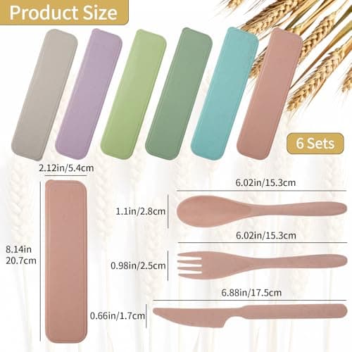 DIYJEP 6 Sets Travel Cutlery Set with Case, Portable Utensils(6 Colours) — view 2
