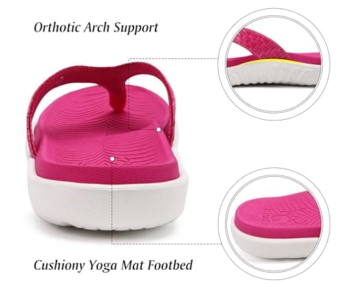 KuaiLu Womens Flip Flops Ladies Yoga Mat Comfortable Walking Thong Sandals with Plantar Fasciitis Arch Support Slip On Indoor Outdoor for Summer, Red White Size 7 — view 4