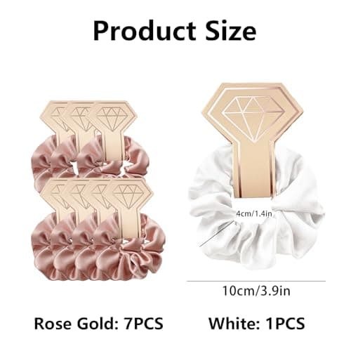 8Pcs Satin Scrunchies Set, Rose Gold & White Silk Hair Ties for Bridesmaids Scrunchy Hair Accessories, Wedding Hen Party Favors, Bridal Shower Gifts for Women — view 2