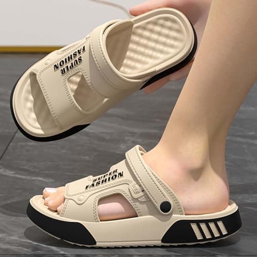 Men's Quick-Dry Slip-On Sandals for Outdoor Walking, Lightweight Breathable Mesh with Cushioned Insole, Summer Beach Pool Shoes (Khaki, 8) — view 2
