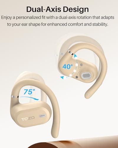 TOZO OpenWear Open-Ear Headphones, AI Translation Earbuds for 164 Languages, Bluetooth 5.4 with Smart Digital Display, Fast Charging, ENC Noise Cancelling Running Headphones for Sports, Office (Khaki) — view 2