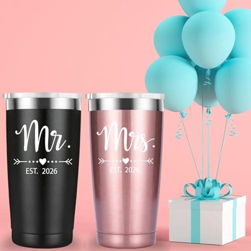 Mamihlap Mr and Mrs Est 2025 Travel Mug Tumbler.Newlyweds Couples Wife Bride To Be Newly Engaged Bridal Shower Gifts.Wedding Tumbler Idea for Bridal Showers Engagement.(20oz Black&Rose Gold) — view 3
