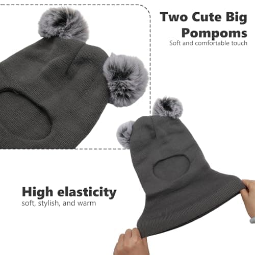 CERCTLA Kids Winter Warm Hat, Baby Warm Balaclava Cute Bear, Multifunction Thermal Windproof Knitted Hat Scarf Set for Girls Boys Toddler Grey — view 3