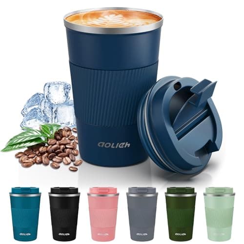Aolieh Travel Mug 380 ml, Insulated Coffee Cup with Lid, Reusable Stainless Steel Thermal Cup for Coffee, Tea & Cold Drinks, Leak-Resistant Double-Walled Travel Mug, Navy Blue