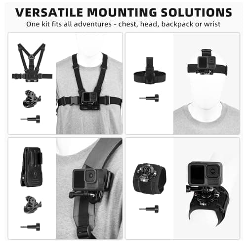 BRDRC Accessories Kit for GoPro, Head Chest Mount Strap Harness Backpack Clip Holder Wrist Strap, 360°Rotating Adapter + Quick Release for DJI Action 5 Pro 4 3, for Go Pro Hero Camera Accessory Bundle — view 2