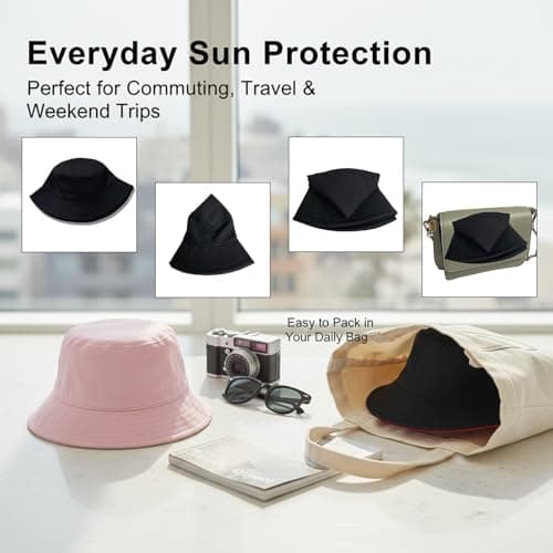 DXPETA 2 Pack Sun Hat for Men, Reversible Bucket Hat for Outdoor Activities, Lightweight UV Protection Fisherman Hat with Adjustable Chin Strap, Foldable Design for Travel and Daily Wear Black — view 4