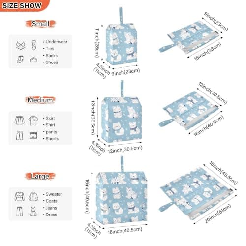 White Tigers in Winter on Blue 3 Set Packing Travel Organizer Stackable Travel Bags For Luggage Bags For Luggage Clothing Organizer — view 5