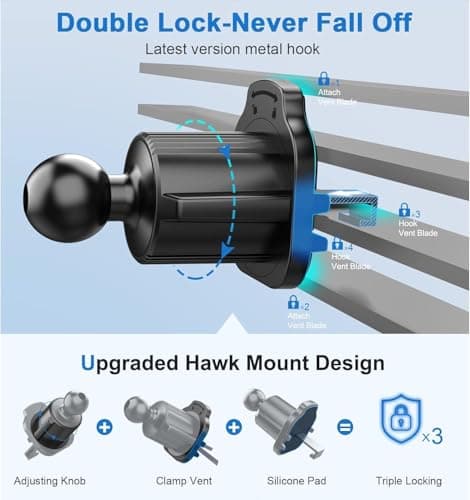 Black Universal Mobile Bracket Clip, Air Vent Clip For Most Car Phone Holder Cellphone Holder Mount Grip With Joint Ball Dia 17mm Air Vent Clip For Car Phone Mount Automobile Accessories — view 6