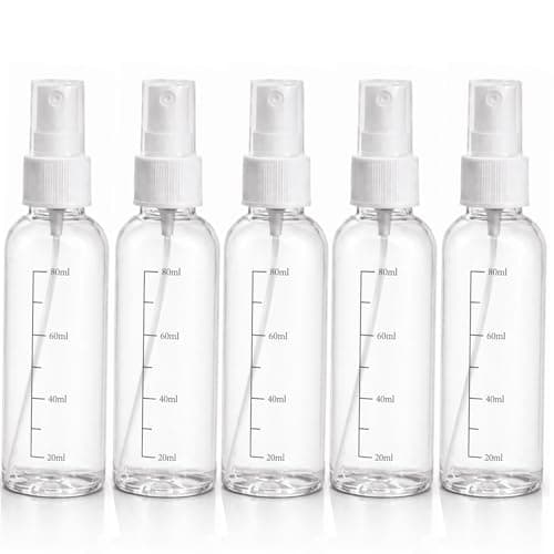 Spray Bottle 5 Pack Clear Travel Spray Bottles Empty – 3.4oz 100ML Fine Mist Refillable Liquid Container Leakproof Plastic Small Spray Bottle for Perfume, Toner, Alcohol, Skincare, Cleaning,Gardening