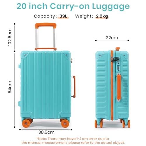 Tavoxda Cabin Suitcase 55x40x20cm Super Lightweight PC Hard Shell Carry on Suitcase with TSA Lock & 4 Spinner Wheels 20inch, Lake Blue — view 4