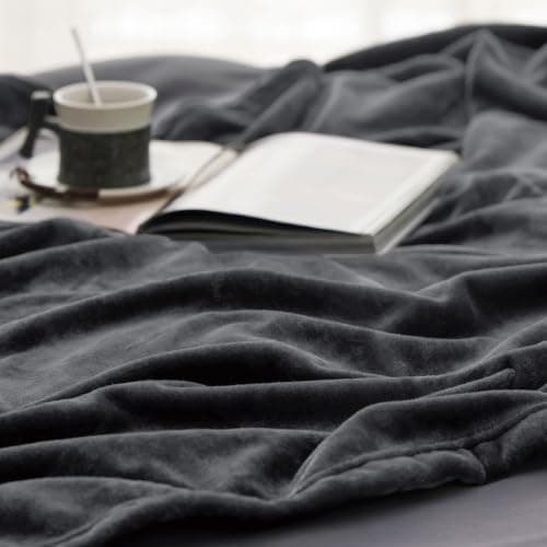 Bedsure Fleece Throw Blanket for Sofa - Flannel, Dark Grey, 130x150 cm (Pack of 3) — view 4