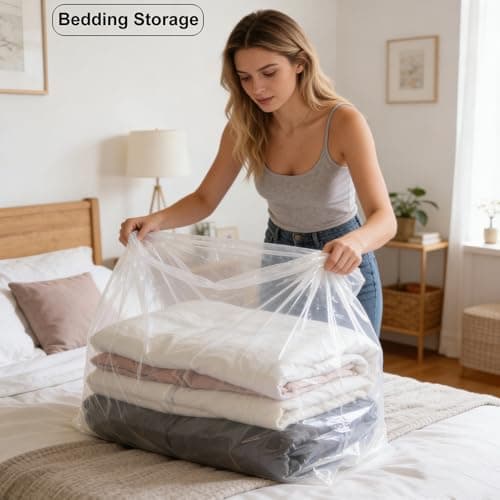 QISF Extra Large Clear Plastic Bags 24" x 35" (60 x 90 cm), 5 PCS Waterproof Jumbo Storage Bags,Suitcase Storage Bag for Loft,Luggage,Comforter,Chair,Toys,Bedding — view 5