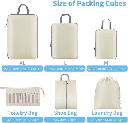 Compression Packing Cubes - 6 PCS Packing Cubes for Suitcases, Extensible Suitcase Organiser Bags Travel Luggage Organiser Set for Suitcase Backpack Travel Essentials or Home Storage (Beige) — view 2