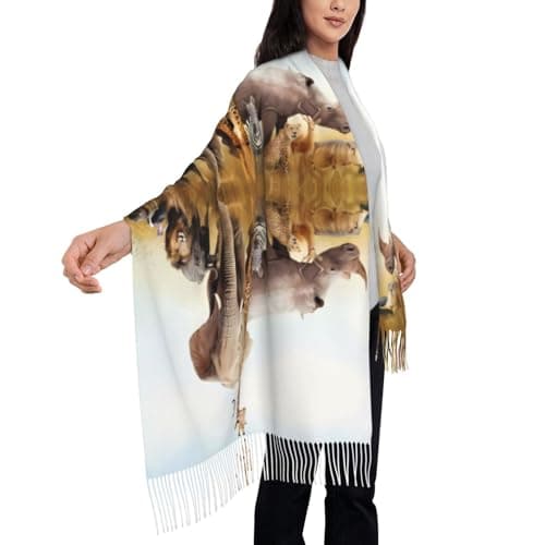 LGHHGY Animal Safari Print Tassel Scarf for Women â€“ Fall & Winter Fashion Fringed Shawl, Perfect for Travel and Casual Wear — view 4