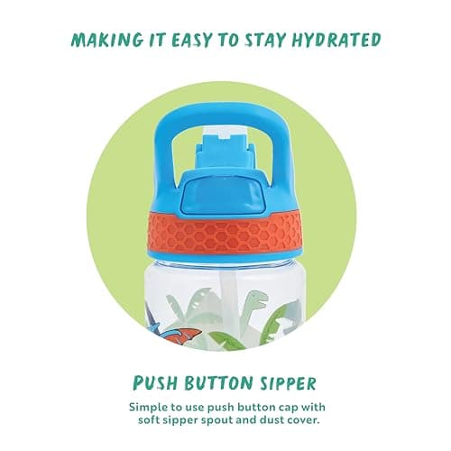Polar Gear 430ml Kids Bottle with Easy Open Flip Cap - BPA Free, Spill-Proof Soft Spout, Secure Screw Cap Closure, Suitable for Ages 48 Months and Up - Dinosaur, Blue — view 6