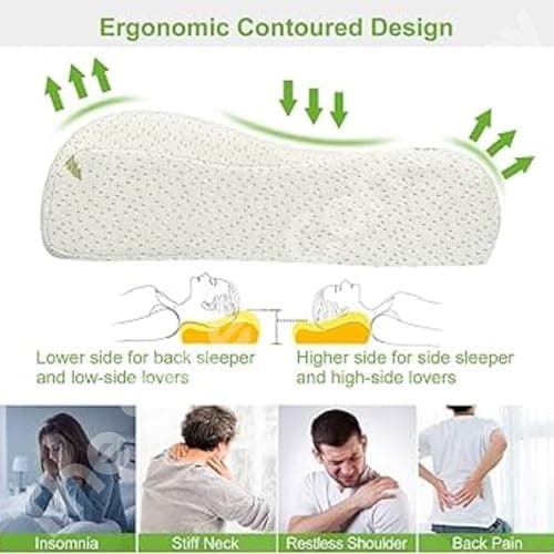 Luxury Small Contour Bamboo Memory Foam Pillow – 35D Firm Foam with Soft 240 GSM Bamboo Jacquard Cover – Ergonomic Pillow for Neck And Shoulder Pain – Best Orthopedic Pillows for All Sleeping position — view 5