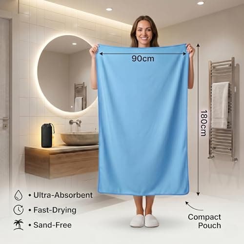 HomlyPro Microfibre Towel Extra Large 180x90cm - Quick Dry, Lightweight, Super Soft, Compact Bath Towel for Gym, Travel, Beach, Swimming, Camping, Hiking & Yoga (Blue) — view 2
