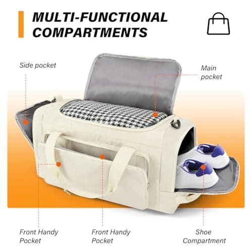 Sports Gym Bag Duffle Bag with Shoes Compartment for Womens Mens, CS COSDDI Weekend Travel Bag Overnight Bag with Wet Pocket, Luggage Bag Hospital Bag Holdall Bags with Shoulder Strap Backpack (Beige) — view 6